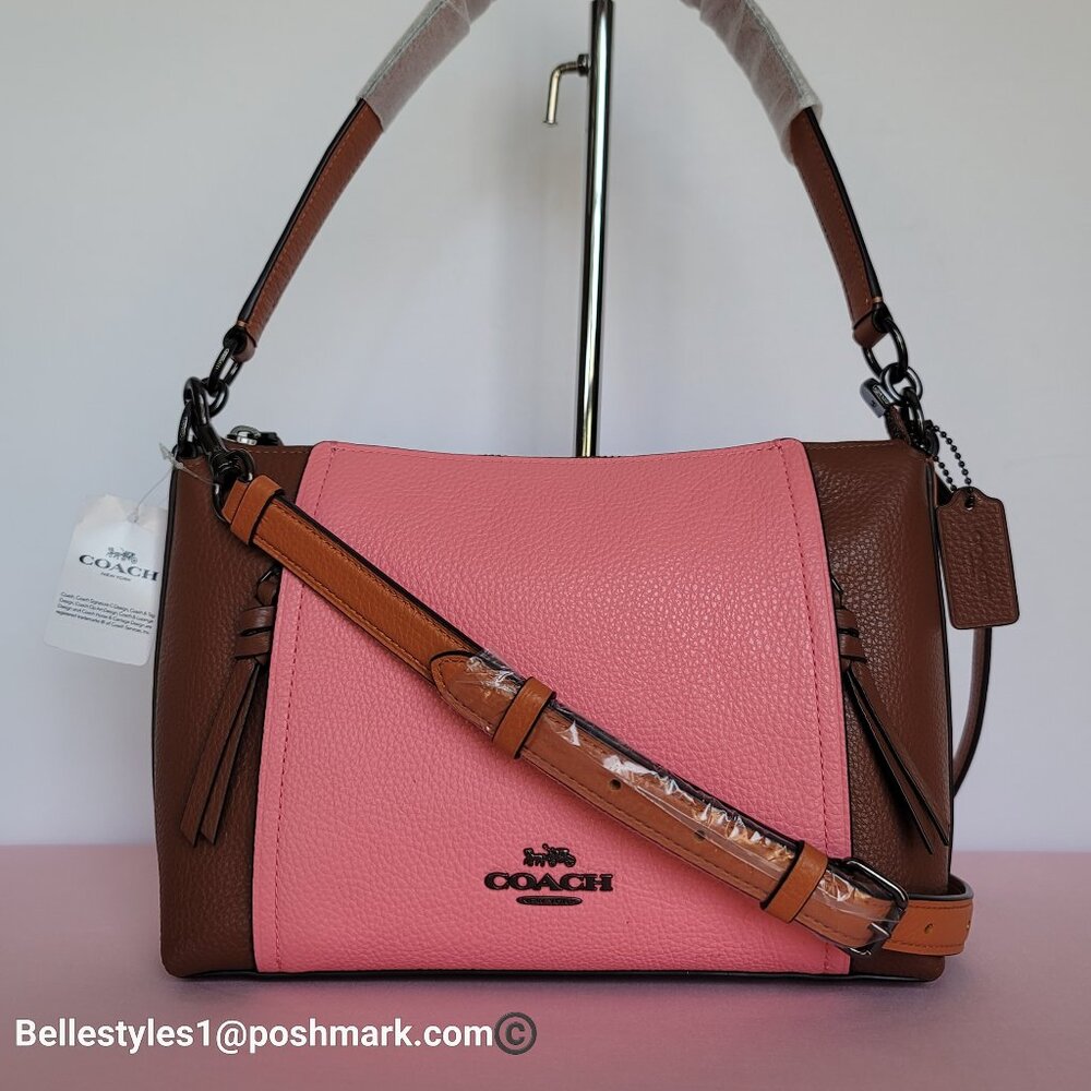 COACH Marlon Convertible Pebbled Leather Satchel - Redwood/Pink Lemonade 🎈$195.